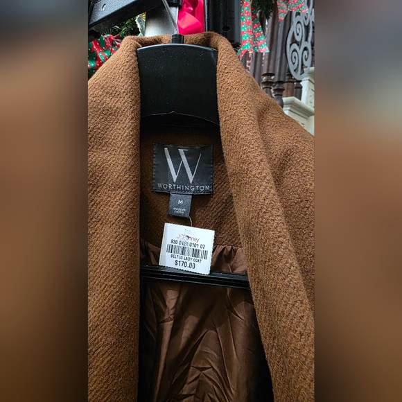 New Worthington Brown Lined Belted Lady Coat , M - Picture 2 of 9